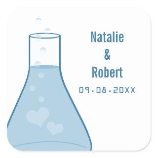 Whimsical Beaker Wedding Stickers, Blue Square Sticker