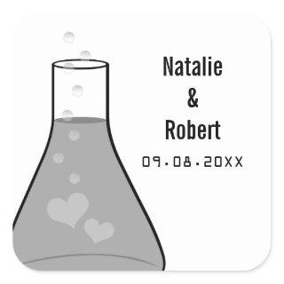 Whimsical Beaker Wedding Stickers, Gray Square Sticker