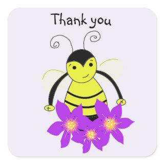 Whimsical Bee Thank You Square Sticker