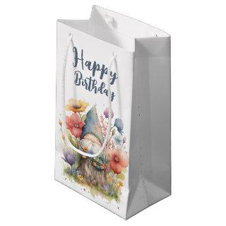 Whimsical Birthday Gnome In Garden Small Gift Bag