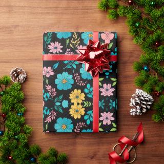 Whimsical Blossoms on Midnight Blackground