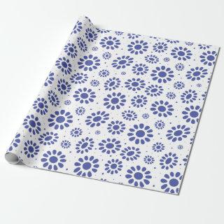 Whimsical Blue White Abstract Daisy Pattern