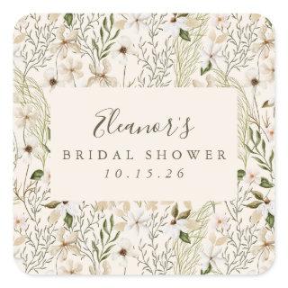 Whimsical Boho Greenery Foliage Bridal Shower Square Sticker