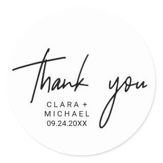 Whimsical Calligraphy Thank You Wedding Favor Classic Round Sticker