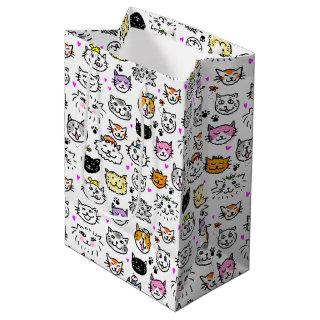 Whimsical Cat Faces Pattern Medium Gift Bag