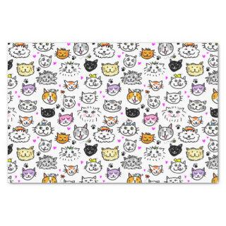 Whimsical Cat Faces Pattern Tissue Paper
