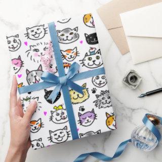 Whimsical Cat Faces Pattern