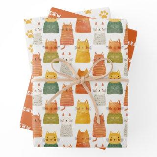 Whimsical Cat Pattern Feline Themed Colorful  Sheets