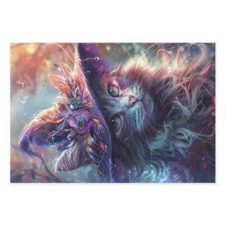 Whimsical Cats as Witches Purple Decoupage   Sheets