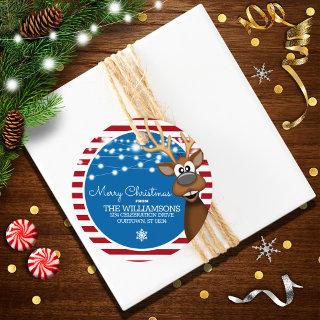 Whimsical Christmas Reindeer Family Address Favor Tags