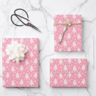 Whimsical Christmas Tree Snowflake Pink White  Sheets