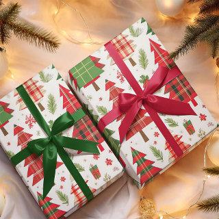 Whimsical Christmas Trees on Plaid Pattern