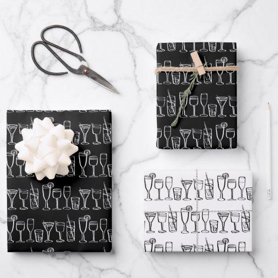 Whimsical Cocktail Drinks Wine Party B&W Gift  Sheets