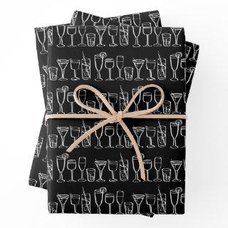 Whimsical Cocktail Drinks Wine Party B&W Gift  Sheets