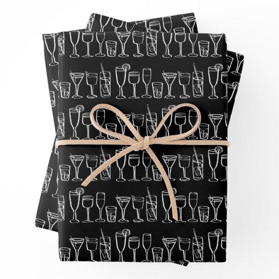Whimsical Cocktail Drinks Wine Party B&W Gift  Sheets