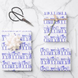Whimsical Cocktail Drinks Wine Party Blue Gift  Sheets