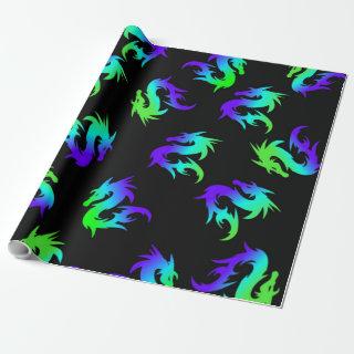 WHIMSICAL COLORFUL CHINESE  BLUE DRAGON PATTERN