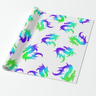 WHIMSICAL COLORFUL CHINESE BLUE DRAGON PATTERN