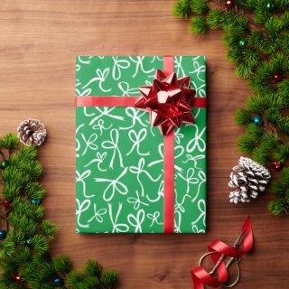 Whimsical Cute Green White Bows Pattern Christmas