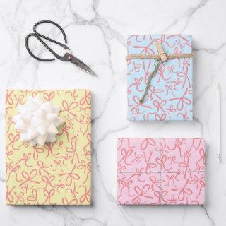 Whimsical Cute Pink Bows Pattern Girly Pastel Gift  Sheets