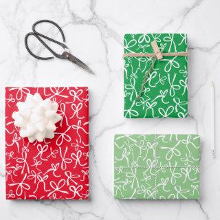 Whimsical Cute Red Green Bows Pattern Xmas Gift  Sheets