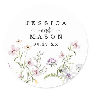 Whimsical Delicate Wildflower Wedding Favor Classi Classic Round Sticker