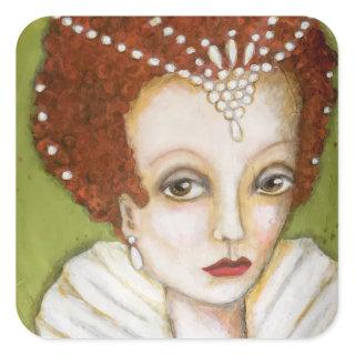 Whimsical Elizabeth I Tudor Queen Fun Cute Artsy Square Sticker