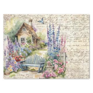 Whimsical English Cottage Garden Bench Old Letter  Tissue Paper