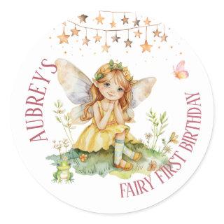 Whimsical Fairy First Birthday Classic Round Sticker