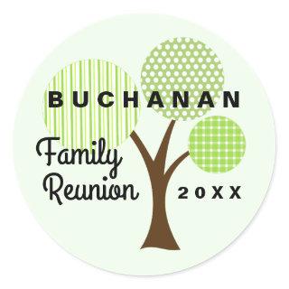 Whimsical Family Reunion Tree Green Patterned Classic Round Sticker