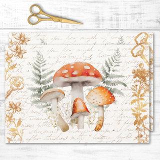 Whimsical Forest Mushroom Vintage letter Decoupage  Sheets