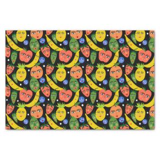 Whimsical Funny Fruit Salad Pattern Black Tissue Paper