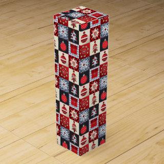 Whimsical Gingham Christmas Patchwork Quilt Wine Gift Box