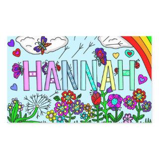 Whimsical Hand Drawn Name Hannah Flowers, Rainbow Rectangular Sticker