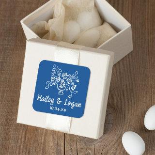 Whimsical Illustrated Floral Modern Fun Wedding Square Sticker