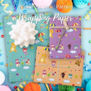 Whimsical Kids' Pattern - Bears, Cats, Rainbows,   Sheets