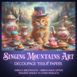 Whimsical Kitten Victorian Tea Party Decoupage  Tissue Paper