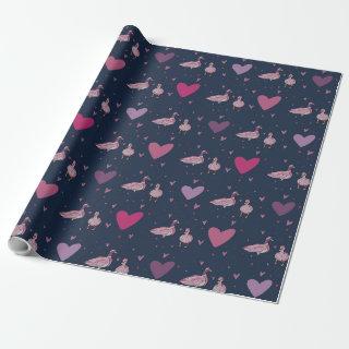 Whimsical Mallard Duck and Heart Pattern Wrapping