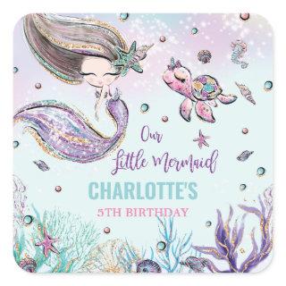 Whimsical Mermaid Under the Sea Birthday Party Square Sticker