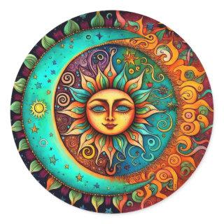 Whimsical Moon and Sun Classic Round Sticker