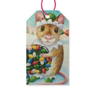 Whimsical North Pole Elf Mouse Watercolor Art Gift Tags