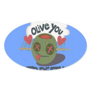 Whimsical "Olive My Heart" Funny Face Design Oval Sticker