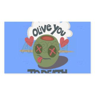 Whimsical "Olive My Heart" Funny Face Design Rectangular Sticker