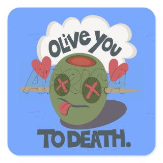 Whimsical "Olive My Heart" Funny Face Design Square Sticker