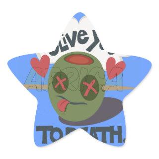 Whimsical "Olive My Heart" Funny Face Design Star Sticker