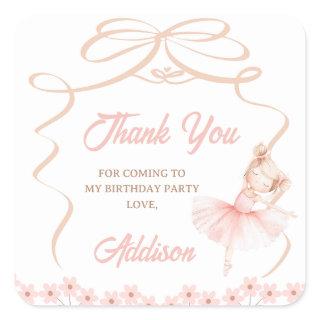 Whimsical Pink Ballerina Two Tu 2nd Birthday  Square Sticker