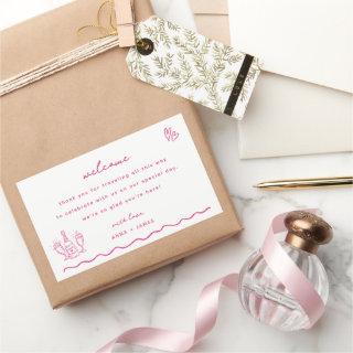 Whimsical Pink Doodle Wedding Welcome Bag Rectangular Sticker