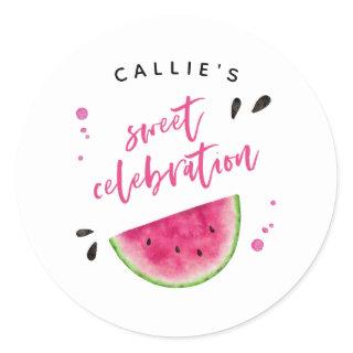 Whimsical Pink Watermelon Birthday Party Classic Round Sticker
