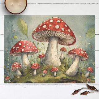 Whimsical Red Mushrooms Illustration Decoupage Tissue Paper