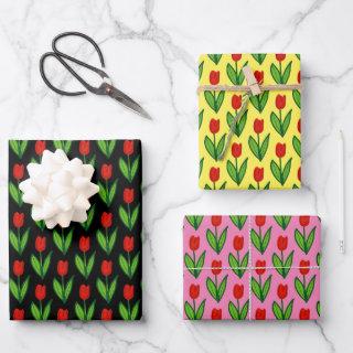 Whimsical red tulip flower drawing patterned  sheets